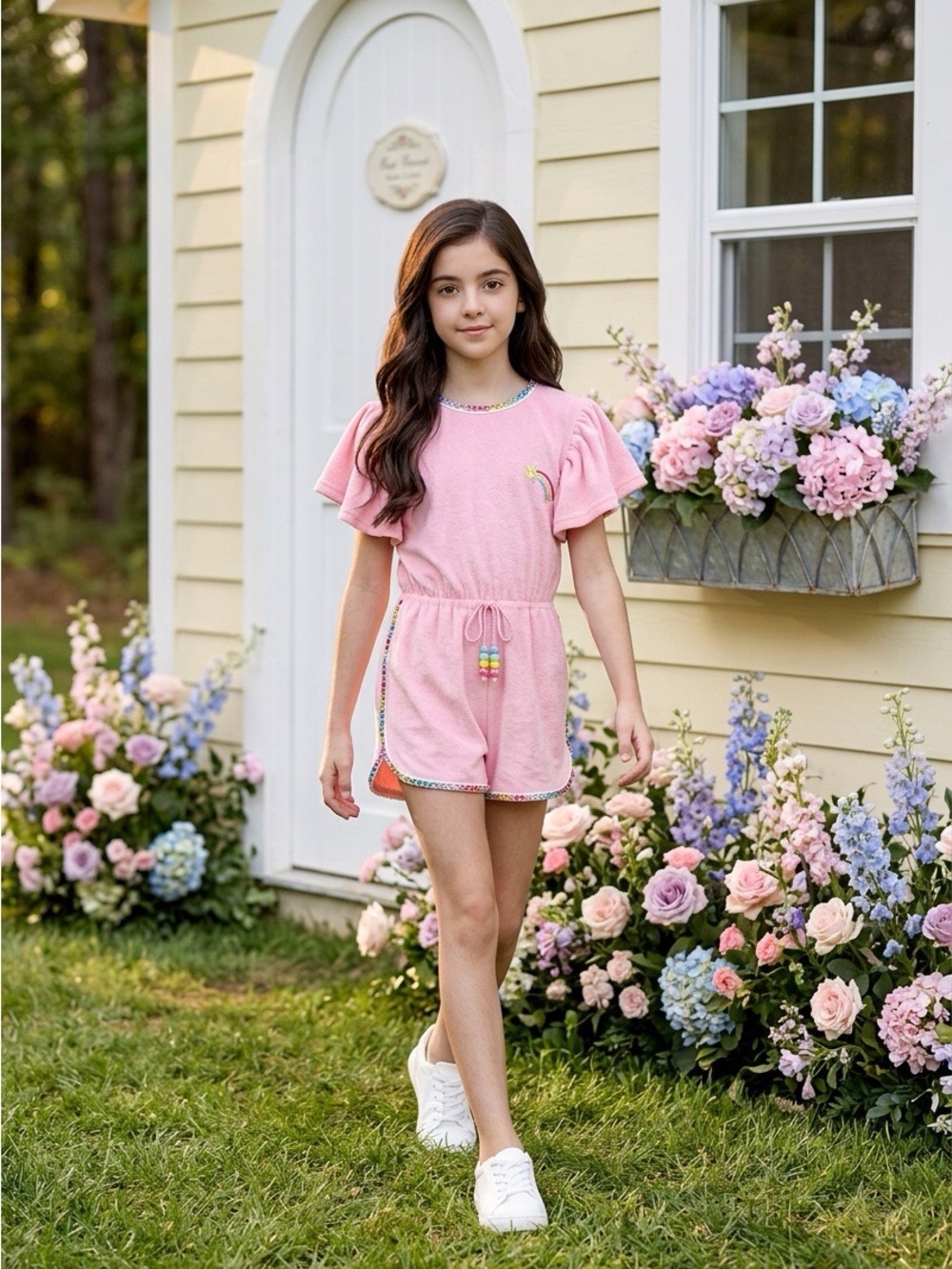 Lola + The Boys Velour Rainbow Gems Flutter-Sleeve Romper Size 10 EUC